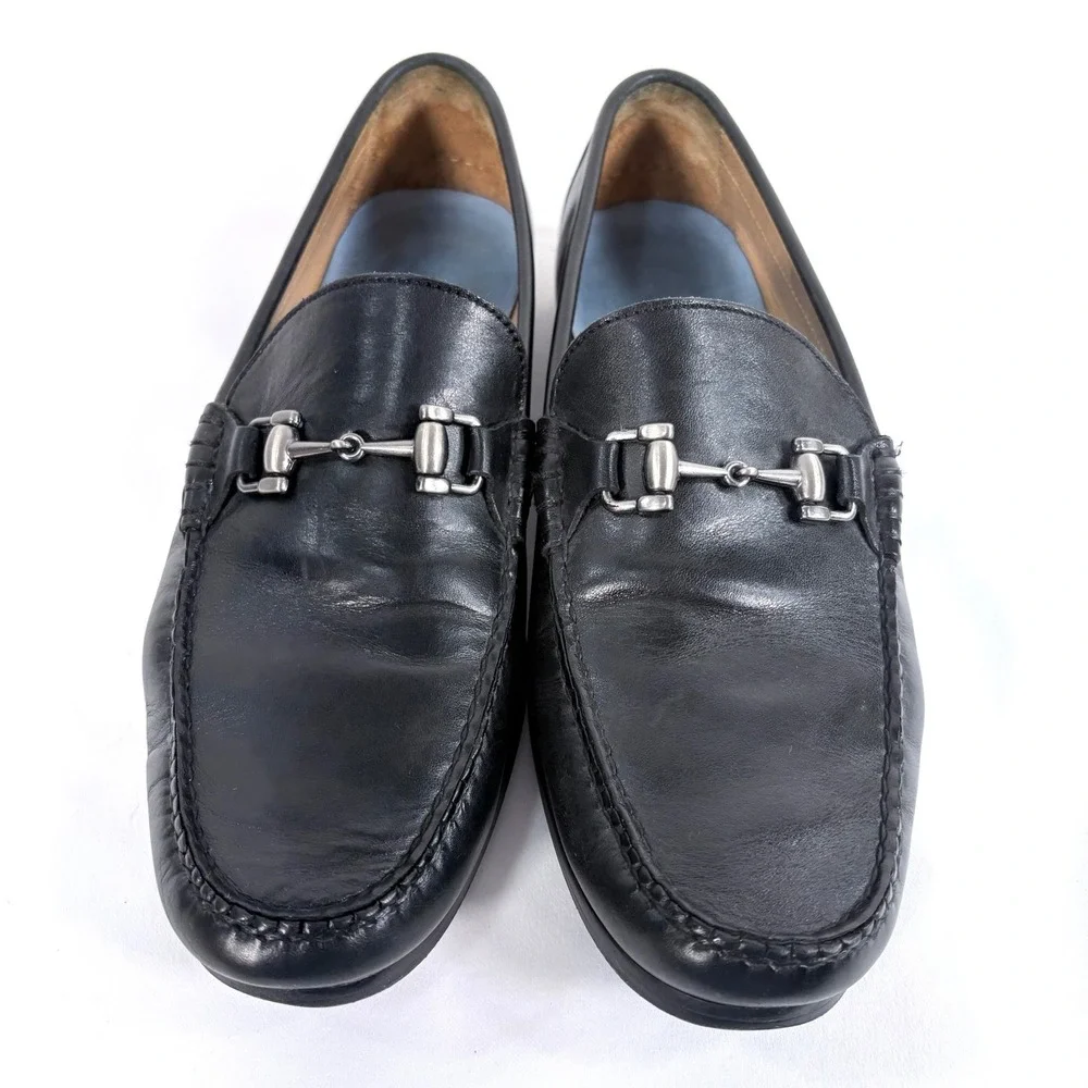 Peter Millar Bit Loafers Black Leather Horsebit Driving Shoes 9.5 M Old Money